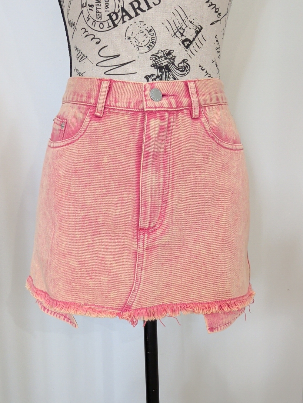 EMORY PARK |  Women's Peachy Pink Overdye Fringe Jean Mini Skirt